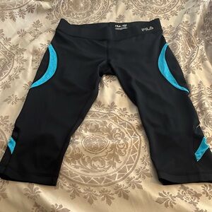 FILA running pants, calf length, women’s size L, black and blue